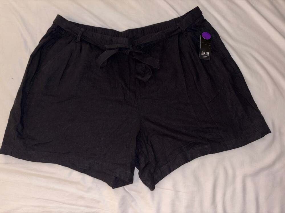 a.n.a. Black Linen Blend Tie-Waist Shorts NWT